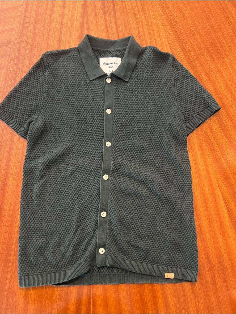 abercrombie kids navy textured short-sleeve button-up polo
